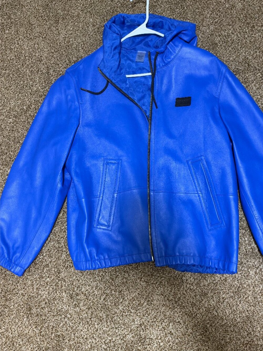 Reversible Leather Jacket In Bright Blue/bright Blue Sig